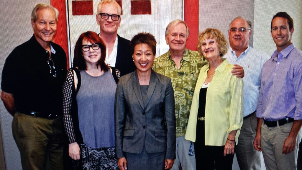 From left to right: Craig Watson, Executive Director, California Arts Council; Taylor Gilbert, Founder/Co-Artistic Director, The Road Theatre Company; Tim Carpenter, Founder and Executive Director of EngAGE; Jane Chu, Chairperson, NEA; Sam Anderson, C0-Artistic Director, The Road; Maureen; George Russo, CFO, Meta Housing Corporation; Kasey Burke, President, Meta Housing