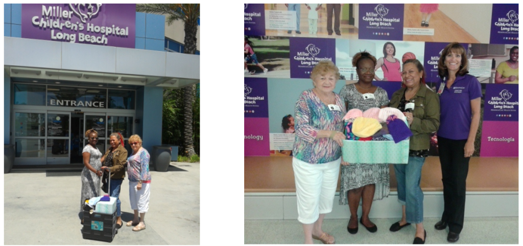 The Needlecraft Queens with oncology care director Rita Goshert at Miller Children’s Hospital