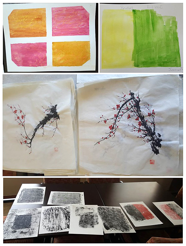 Watercolors, Chinese Sumi Ink paintings, and Monoprints!