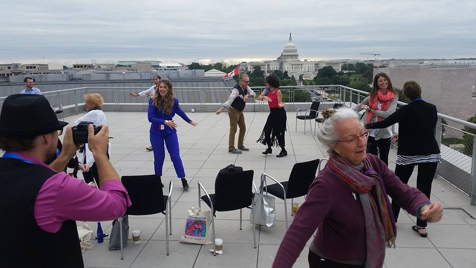 Early morning dance class on the roof of the Newseum with Kairos Alive, Maria Genné and Parker Genne, looking out on the Capitol and the National Mall